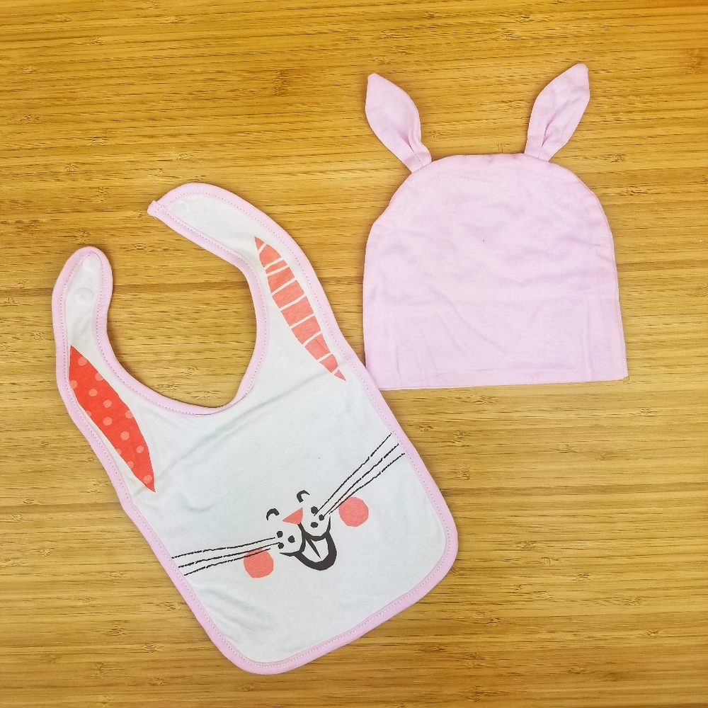 Bunny Rabbit Baby Bib and Hat Set 0-6 months